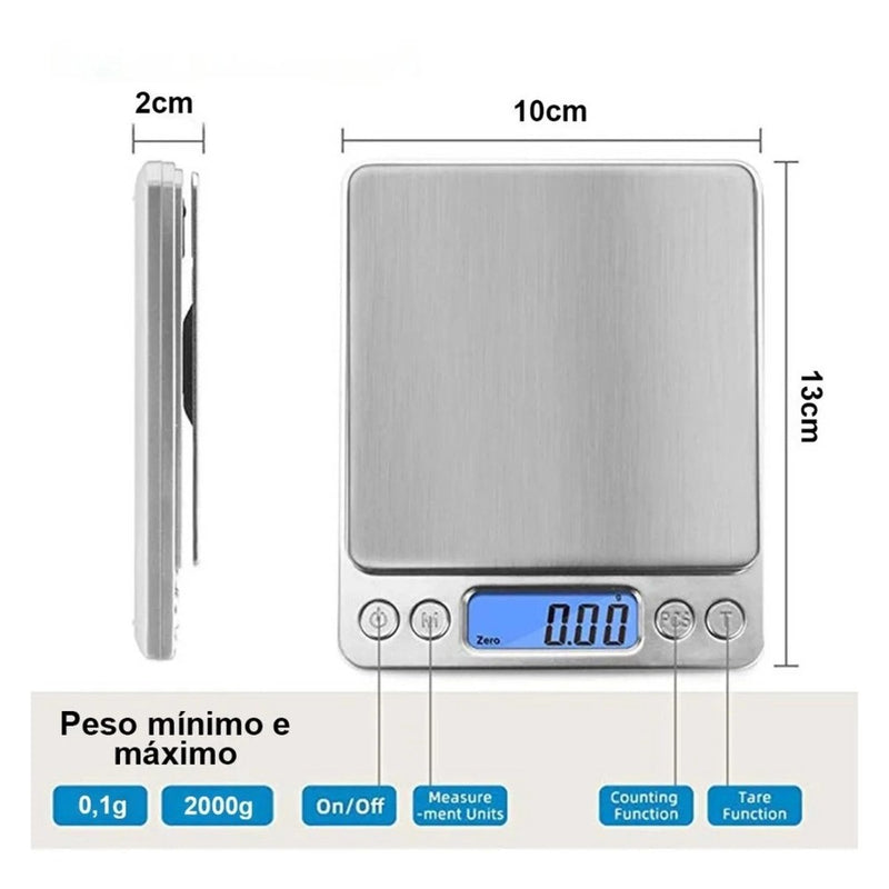 Mini Balança Digital Diamond Precisão 0,1 g Até 2 kg