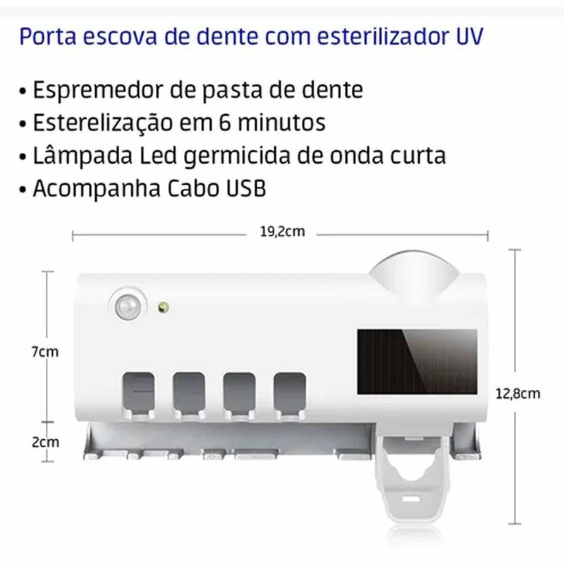 Porta Escova de Dentes Suporte de Pasta Automático e Esterilizador Uv