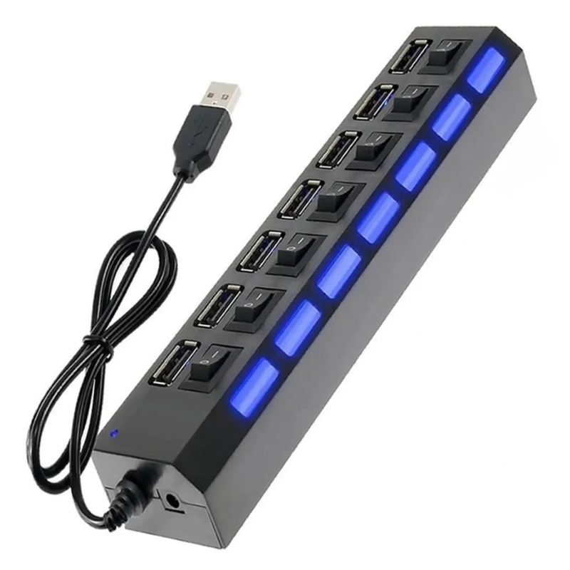 Hub Usb 2.0 C/ 7 Portas Switch On e Off Led Indicador