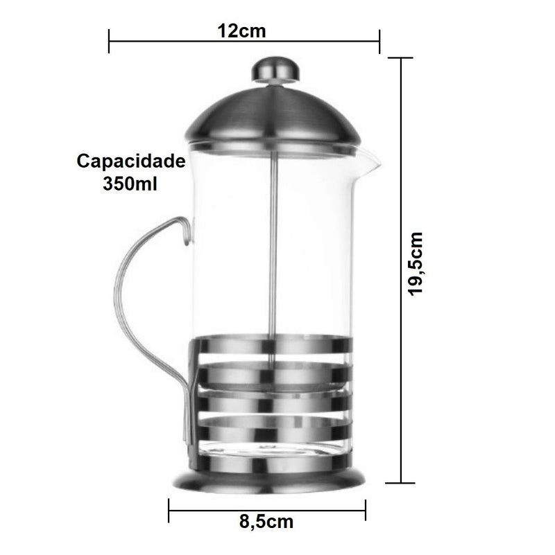 Cafeteira Francesa Prensa Cremeira  de Inox e Vidro 350 Ml