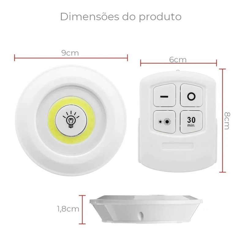 Kit 3 Lâmpadas Luminária Led Spot Sem Fio Controle Remoto