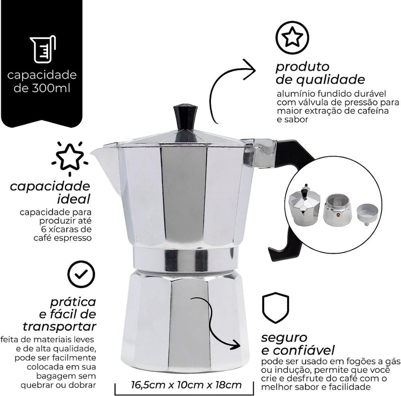 Cafeteira Italiana Moka Alumínio – 300ml Original