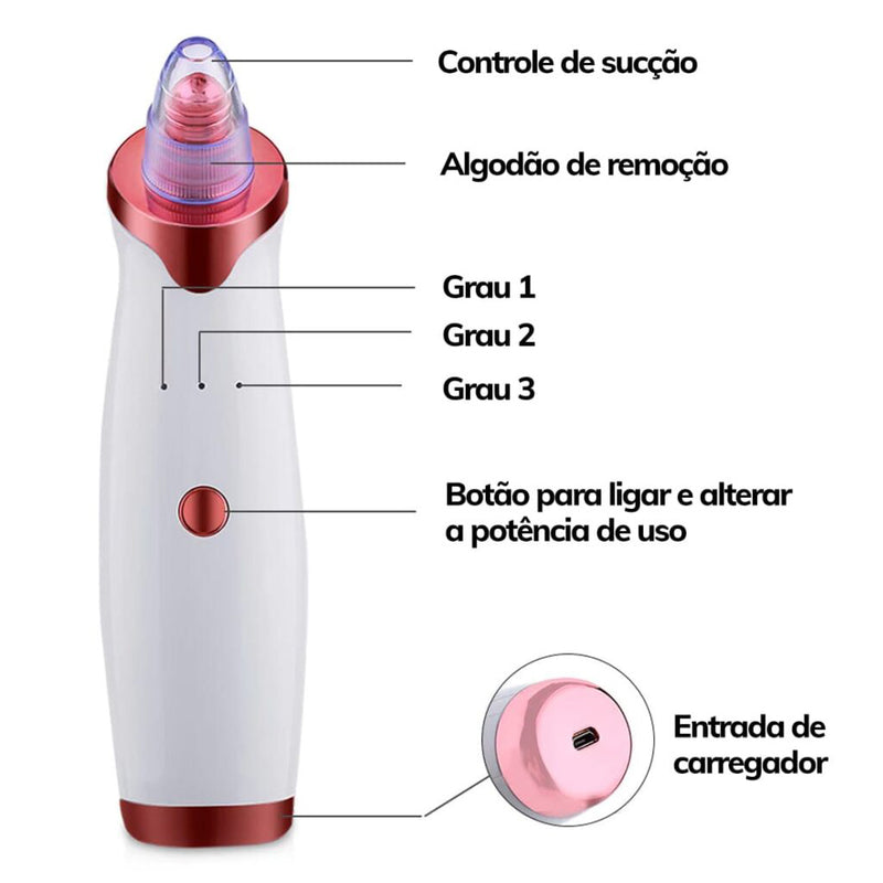 Máquina Sucção Remover Cravos Espinhas Acne Sugador a Vácuo