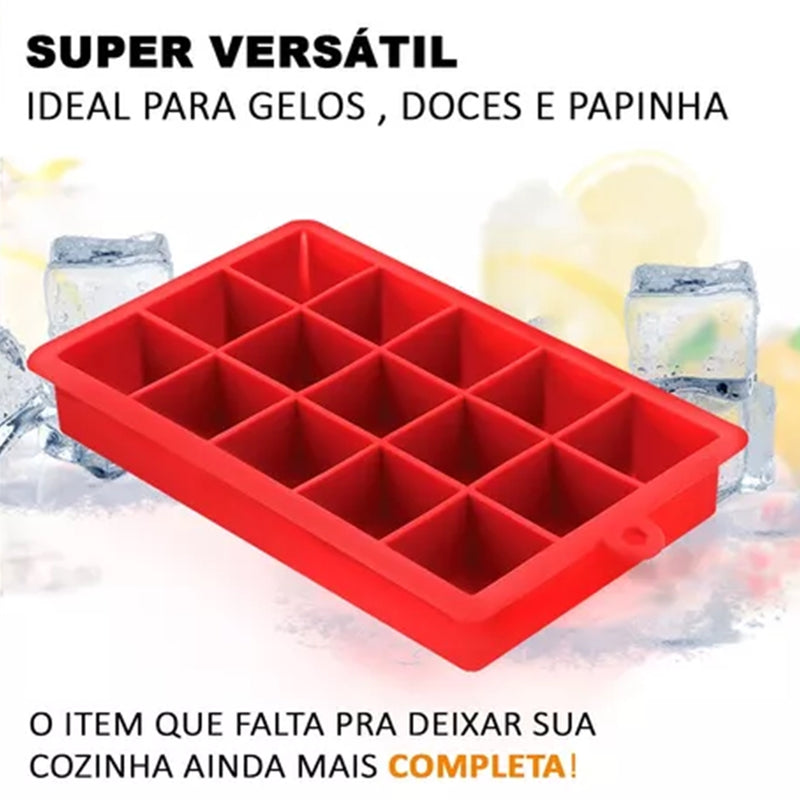 Forma De Gelo Grande Silicone 15 Cubos Papinha e Drink