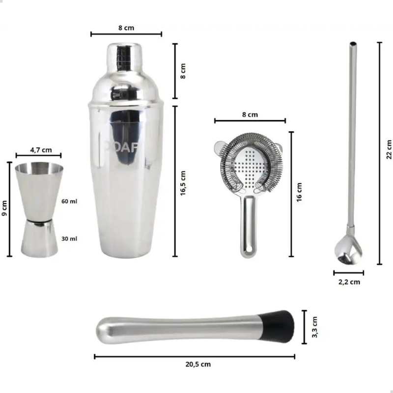 Kit Coqueteleira Aço Inox Bartender 04 Peças Drinks Coquetéis