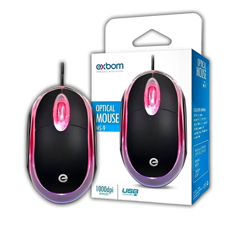 Mouse Com Fio MS-9 Com LED Vermelho