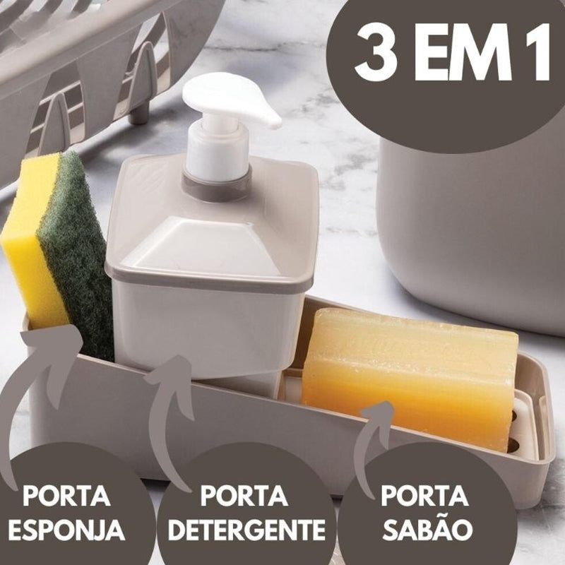 Conjunto Dispenser Porta Detergente Esponja e Porta Sabão