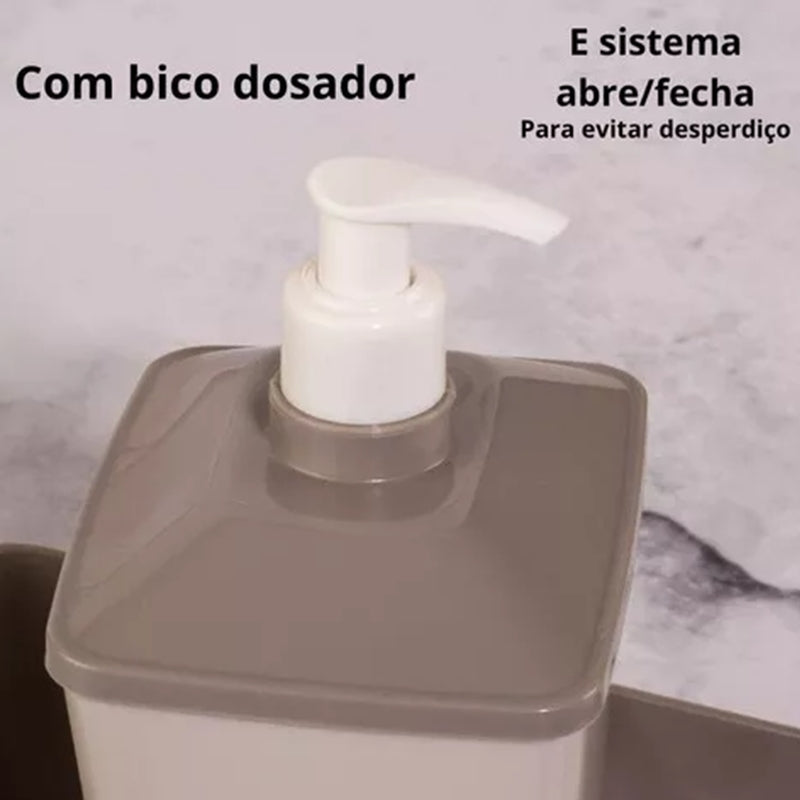 Conjunto Dispenser Porta Detergente Esponja e Porta Sabão