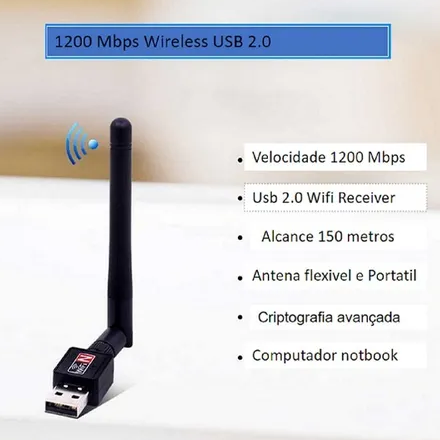 Antena Wifi Adaptador Wireless Usb 1200mbps Até 150m 802.iin