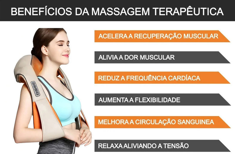 Aparelho Colete Massageador Pescoço Shiatsu Pulso Elétrico com Infravermelho