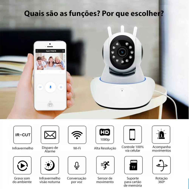 Câmera IP Wifi Wireless Sem Fio Hd 3 Antenas Visão Noturna