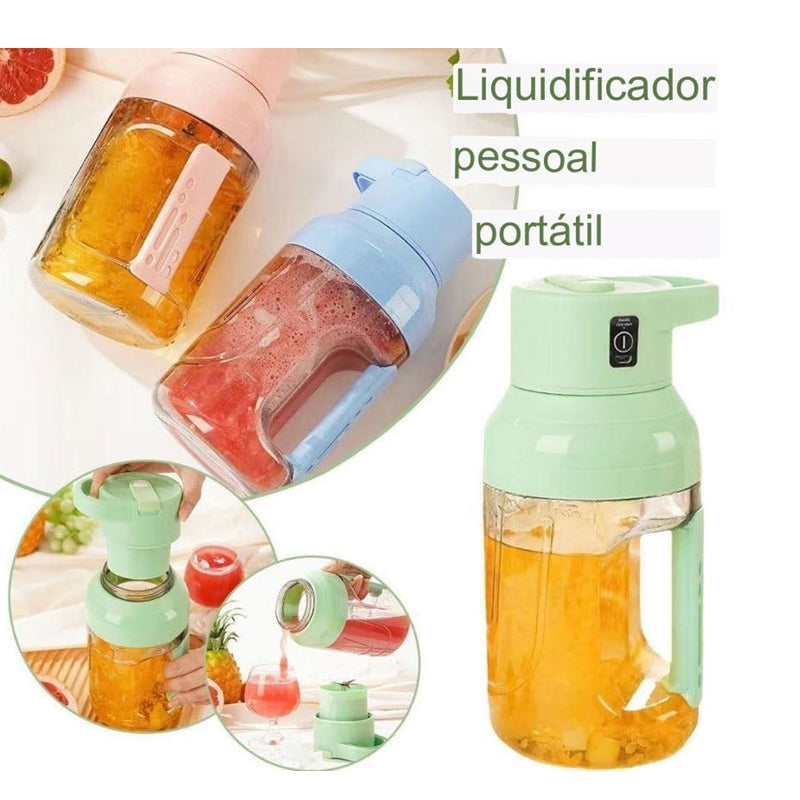 Mini Liquidificador Portátil Recarregável Tipo Garrafa Com Alça USB 1500ML