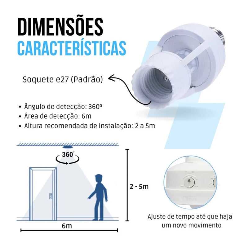 Sensor De Presença Lâmpada Com Fotocélula Soquete E27